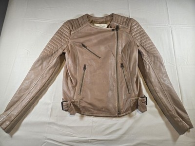 Treasure & Bond Buttery Leather Asymmetrical Zip Moto Jacket Tan Camel Slim XS