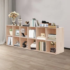 12 Compartments Book Storage Display Cabinet 180cm Bookshelf Solid Wood Bookcase