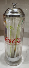 Coca Cola 2003 estilo comedor dispensador de paja soporte de vidrio tapa de acero inoxidable bebida de refresco
