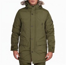 Spindle Mens Winter Parka Jacket Faux Fur Hood Waterproof Windproof Padded Green