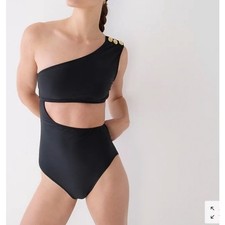 J. Crew One Piece Swimsuit Size 24 Navy Cut Out Full Coverage Buttons Old Money