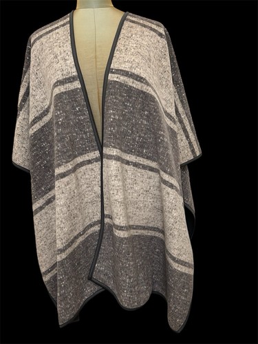 New Ike Behar Lagenlook Bohemian Poncho Wrap Wool Look Grey Tones Cozy - Picture 2 of 9