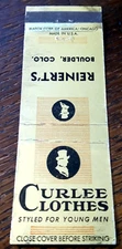 Vintage Matchbook: Curlee Clothes, Reinert's, Boulder, CO