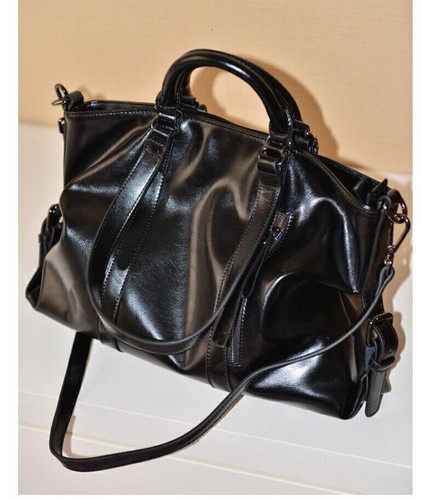 Black Women's Large Tote Shoulder Handbag, Soft Leather Satchel Hobo Purse