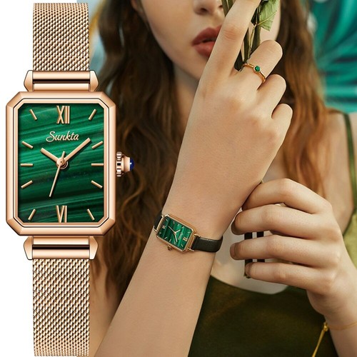 Donna Ultra-Sottile Rettangolare Verde Orologi da Polso Natale Regali per  Lei | eBay