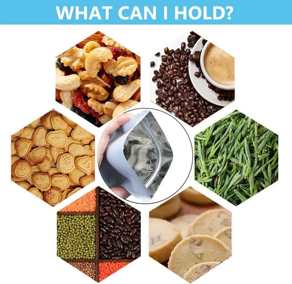 100 Pack 4x6 Inch Resealable Stand Up Mylar Bags Ziplock Food Storage Foil Pouch Foto 3 de 4