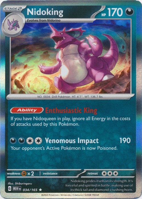 Holo Nidoking - 034/165 Rare Scarlet and Violet 151 Pokemon TCG