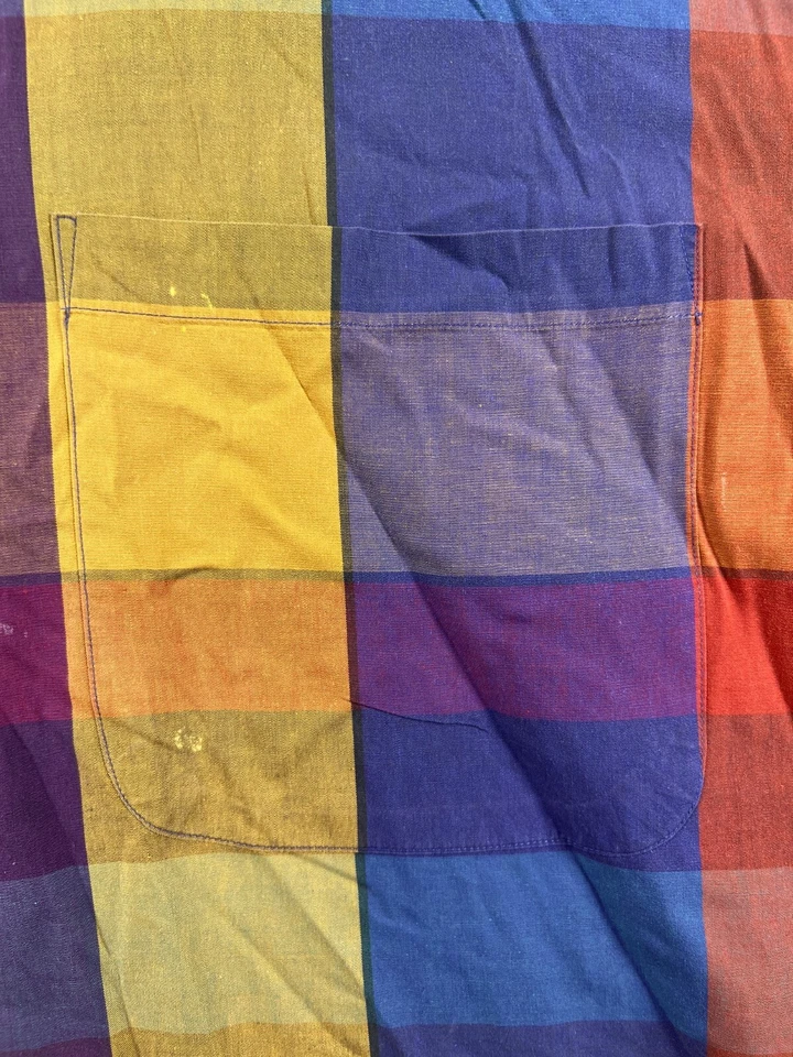 Camisas masculinas grandes vintage Henry Grethel com botões multi arco-íris xadrez manga longa - Imagem 2 de 4