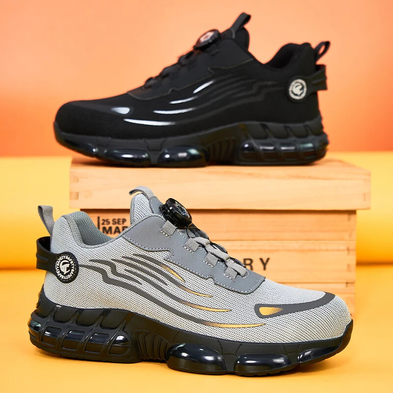 Steel Toe Work Safety Shoes for Men with Rotating Buckle Non-Slip Sneakers
