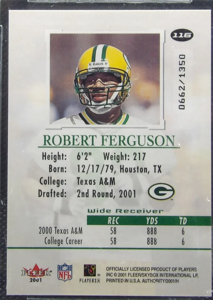 2001 Fleer Authority Graded Rookie RC Robert Ferguson  #116 BGS 9 MINT /1350 - Image 3 of 4