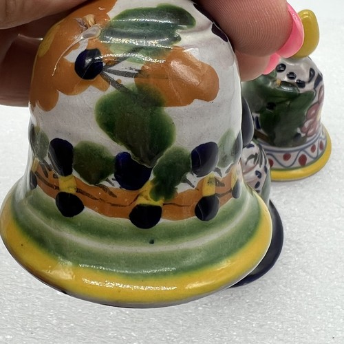 Talavera Bells Signed Hand Painted Mexico Set Of 3 Flowers - Afbeelding 8 van 10
