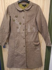 Gudrun Sjoden Ladies Coat. Brown Embroidered Flowers. Sz Small.mid Length.