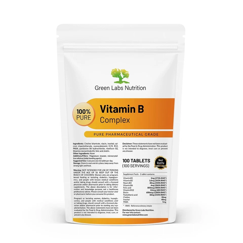 GREEN LABS NUTRITION Vitamin B-Komplex Tab – 11-in-1 mit Cholin, Inositol, Energie & Nerven Support