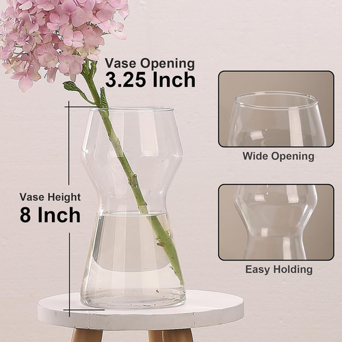 8 Inch Clear Glass Flower Vases for Decor, Glass Vase Decorative Home Indoor Des - Picture 4 of 12