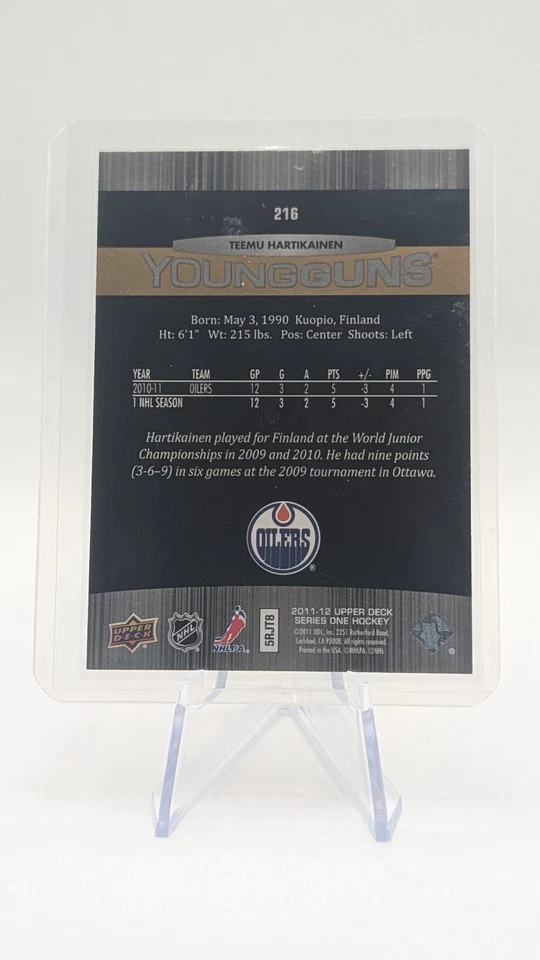 2011-12 UPPER DECK YOUNG GUNS UD EXCLUSIVES #216 TEEMU HARTIKAINEN /100 OILERS - Image 3 of 3