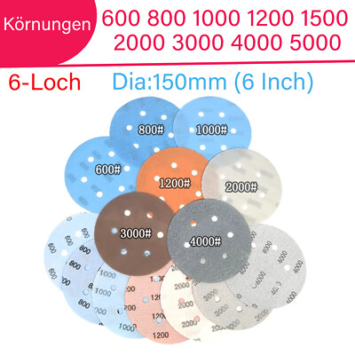 150mm sanding discs WET AND DRY 6 inch Sandpaper Film Pads 600-5000 GRIT 6 Hole