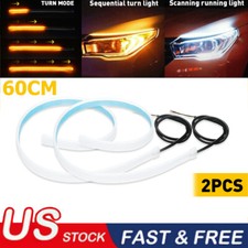2x 60cm Led Switchback Drl Tube Light Strip Amber Sequential Flow Turn Signal Us
