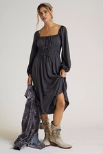 NWT ANTHROPOLOGIE Sz XS LACAUSA CORSETED MIDI DRESS IN BLACK