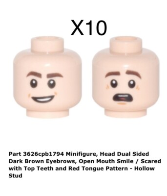 Lego 10 Pieces Dual Sided Light Nougat/flesh Head With Open Mouth