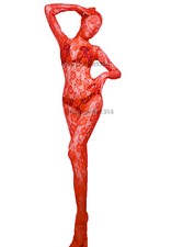Unisex Full Body Red/White/Black Lace Zentai Bodysuit Costume Unitard leotard