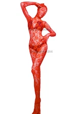Unisex Full Body Red/White/Black Lace Zentai Bodysuit Costume Unitard leotard