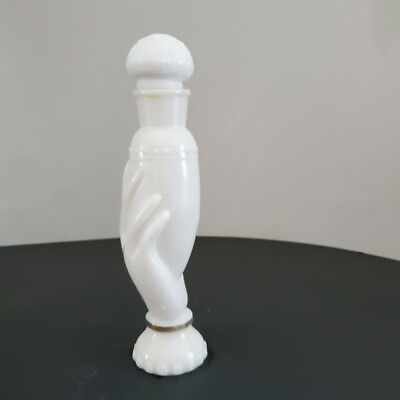 One  VTG Avon Charisma Perfume Bottle White Milk Glass Hand Holding Bottle EMPTY