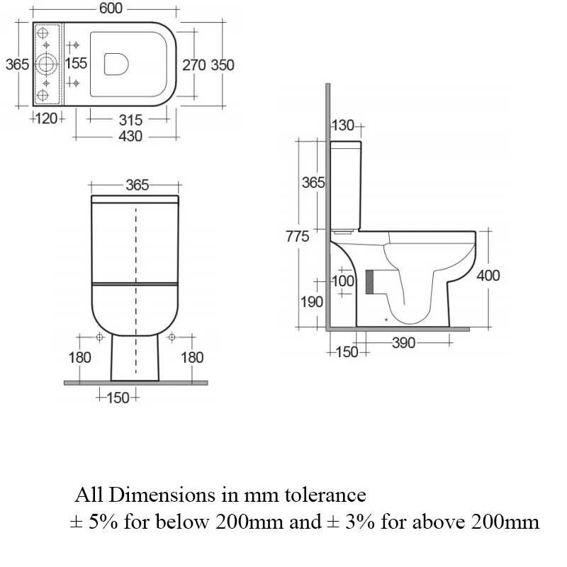 Rak Ceramics Series 600 Close Coupled Toilet Pan Cistern Soft Close Seat White S - Image 4 of 4