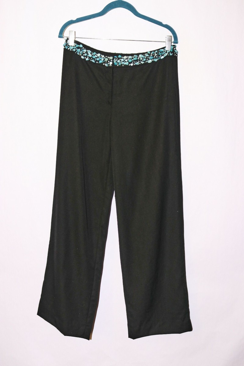 【Gianni Versace】Wide Wool Trousers VTG 80s Gianni Versace Wool Pants Wide Turquoise Stone Trim