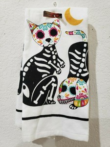 Halloween Day Of The Dead Sugar Skull Cat Dog Kitchen Towels Dia