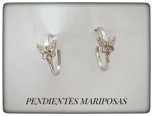 PENDIENTES MARIPOSA PLATA DE LEY AROS  BUTTERFLY EARRINGS SILVER PLATA 925 ml - Imagen 1 de 6