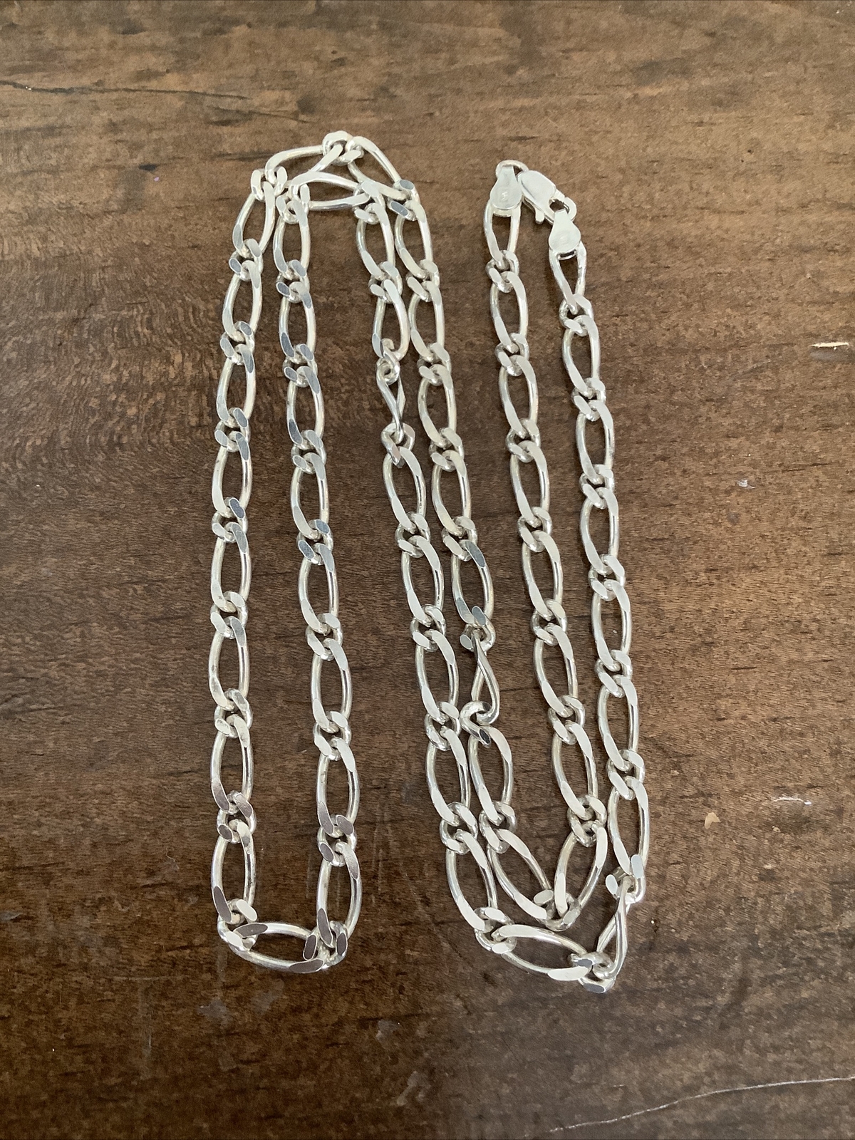 24” Sparkly Sterling Silver Twisted Figaro Link Chain… Gem