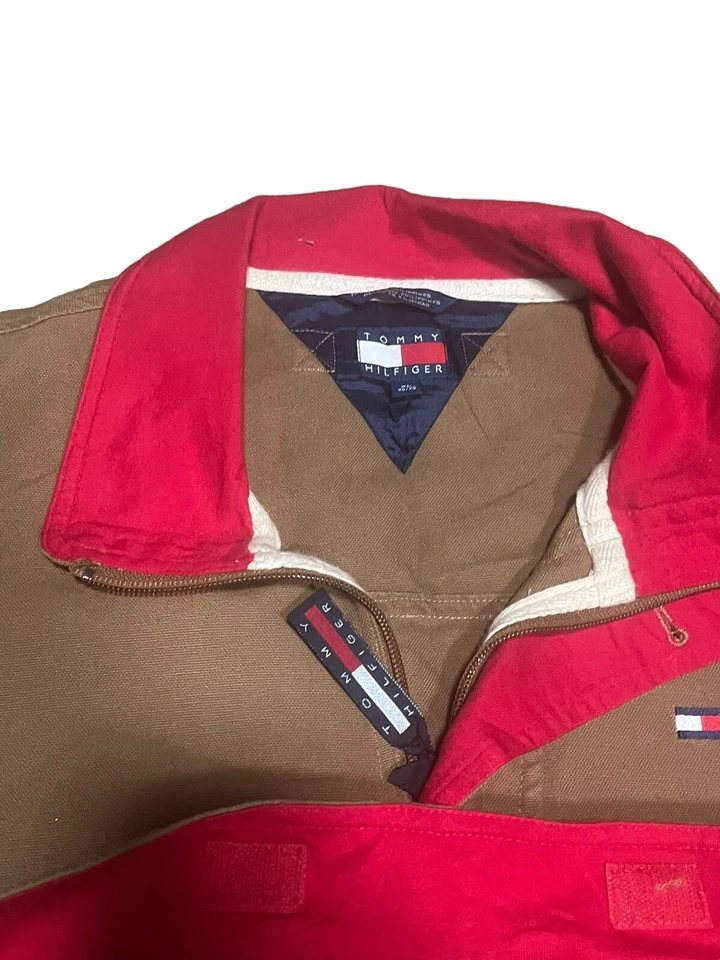 Chaqueta De Colección Tommy Hilfiger Años 90 Pato Lona Utilidad Anorak Logo Marrón Bolsillos XL Foto 2 de 4