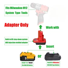 Adapter fits Milwaukee M18 / DeWalt 20V Li-Ion Battery To for Milwaukee M12 Tool