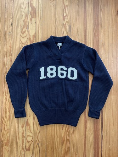 Nigel Cabourn, Nigel Cabourn Sunspel Chunky Knit Sweater 1860 Navy Made In England