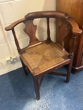 Antique Rush Seated Corner Elbow Chair