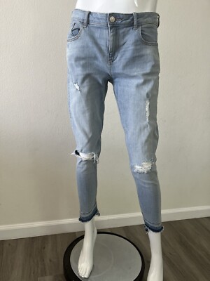 Zara Basic Z1975 Womens Blue Distressed Raw Hem Skinny Jeans Size 6 - BS3