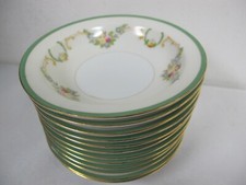 HIRI HAND PAINTED CHINA JAPAN  5 1/2"  FRUIT BOWLS (12)  GREEN BAND FLORAL SWAGS