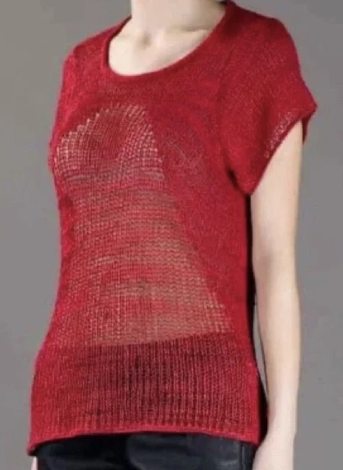 Suéter Helmut Lang Rojo Mármol Viscosa Manga Corta Tejido Abierto Talla M Foto 2 de 4
