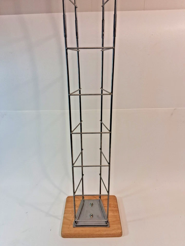 Vintage Wood Base Atlantic 132 capacity Music CD Storage Wire Tower Rack 60” - Image 2 of 4