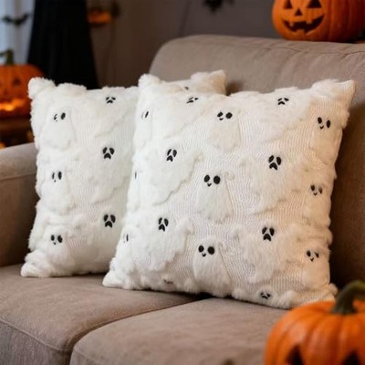 Halloween Decorative Pillow Covers 18'' x 18'' (Pack of 2) Little Ghost White