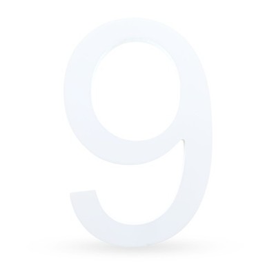 Arial Font White Painted MDF Wood Number 9 (Nine) 6 Inches
