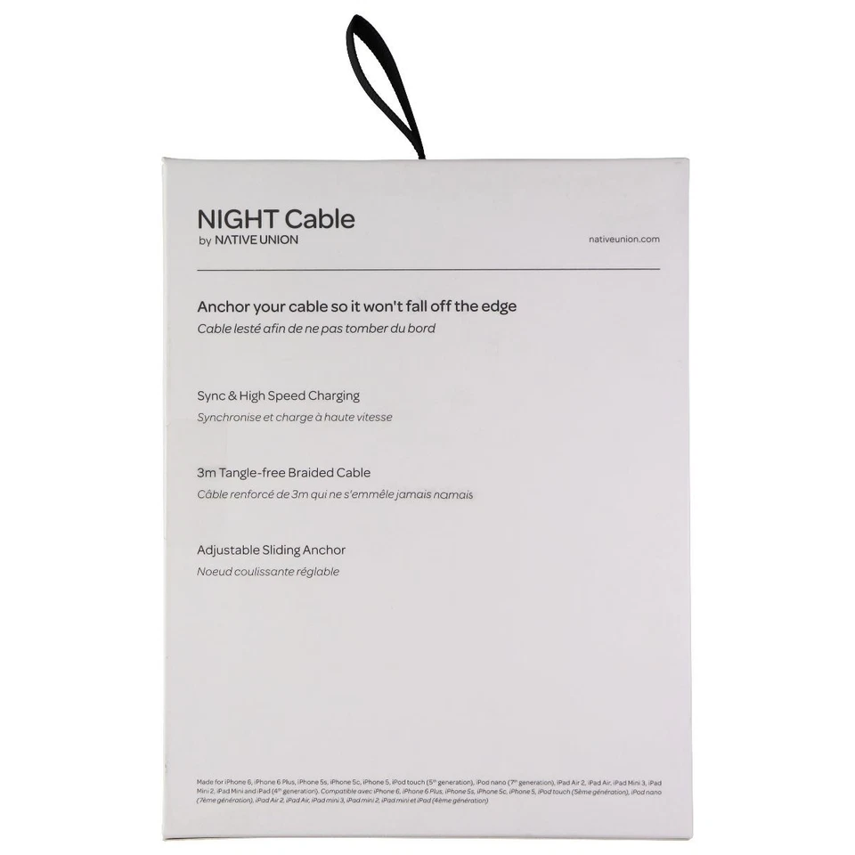 Native Union Night Series MFI Cable for Apple Devices - (10ft / 3m) - Zebra - Image 2 of 3