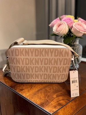 DKNY Tutu Double Zip Camera Crossbody Bag in Ivory Logo