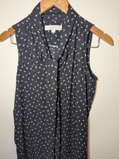 LOFT Black Sleeveless Tie Neck Shift Dress Puppy Dog Paw Prints - Women's Size S