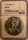 AMERICAN SILVER EAGLE 2020 $1 COIN HERALD EAGLE T-1 NGC GRADED 1 OZ - MS 69