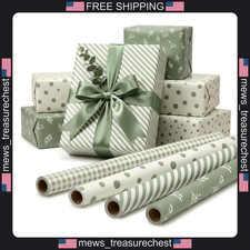 Gift Wrapping Paper Set 4 Rolls Sage Green 17x120 Inches for Weddings