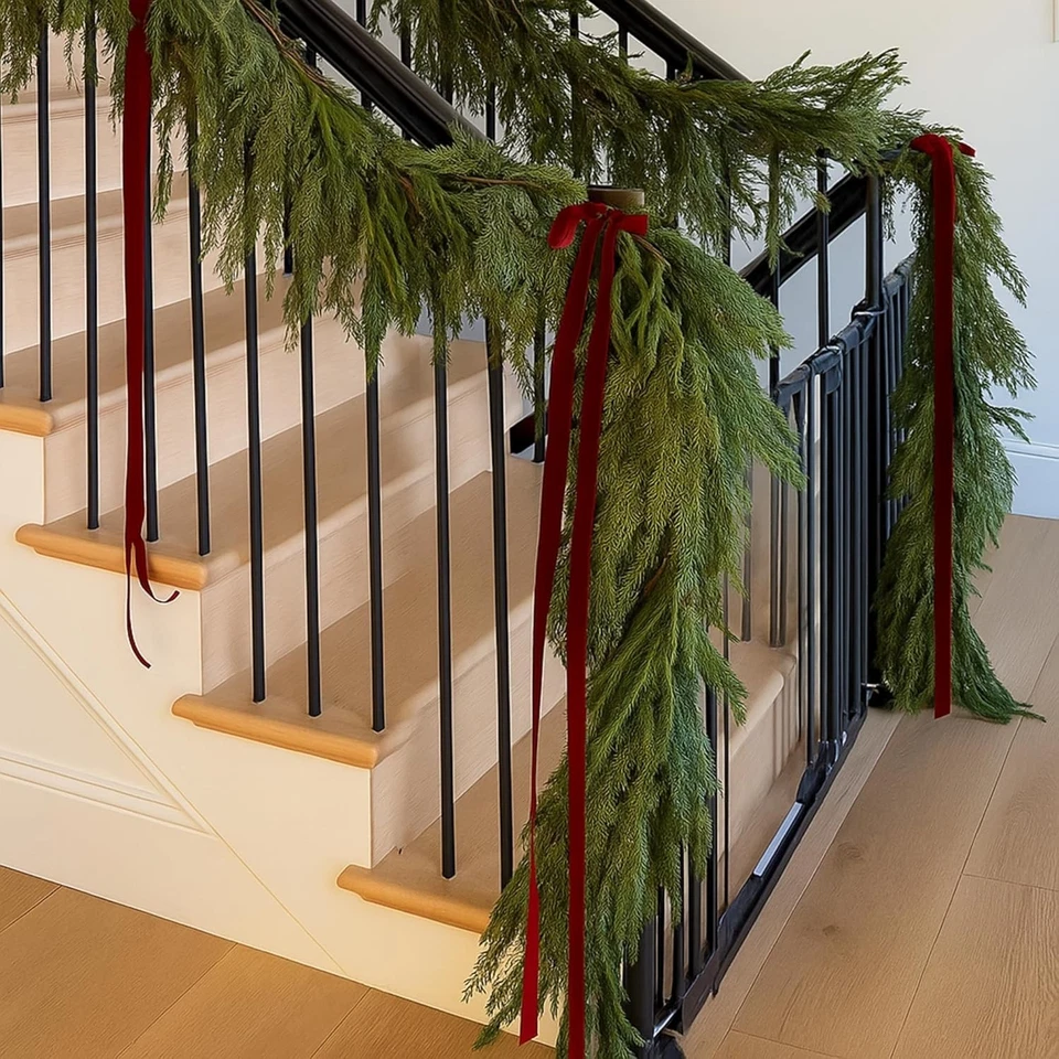 6 Piezas Borgoña Grande Terciopelo Navidad Swag Arco 31.5 X 23.6 Pulgadas De Colección Navidad Foto 4 de 4