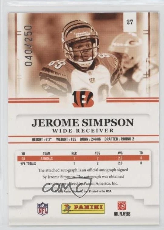 2009 Playoff Prestige Rookie Review Signatures /250 Jerome Simpson #27 Auto - Image 2 of 2