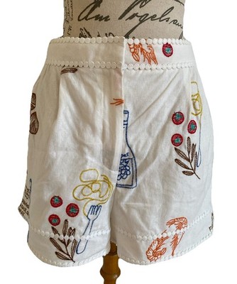 Caroline Constas Linen Crochet Boho Coastal Short Women s size 10
