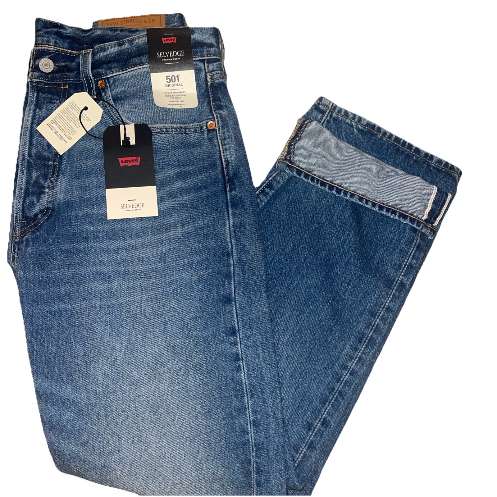 Levi's Jeans Premium 501 Original Straight Fit Selvedge, BLue 33x30 image 2
